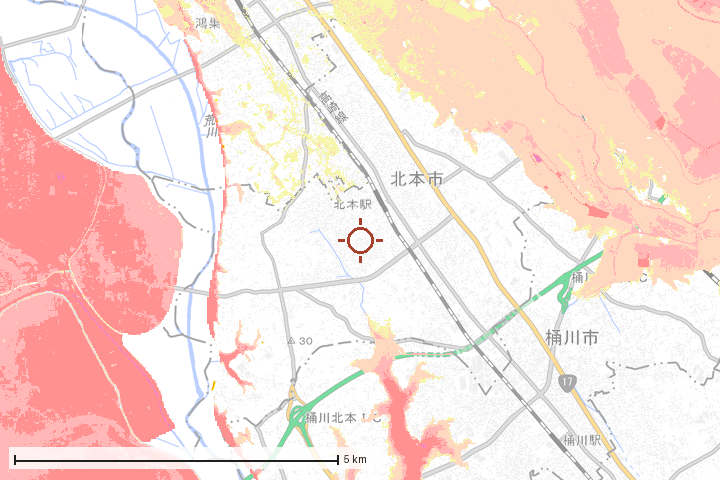 北本市周辺のハザード重ね図