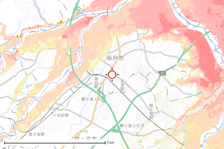 坂戸市周辺のハザード重ね図
