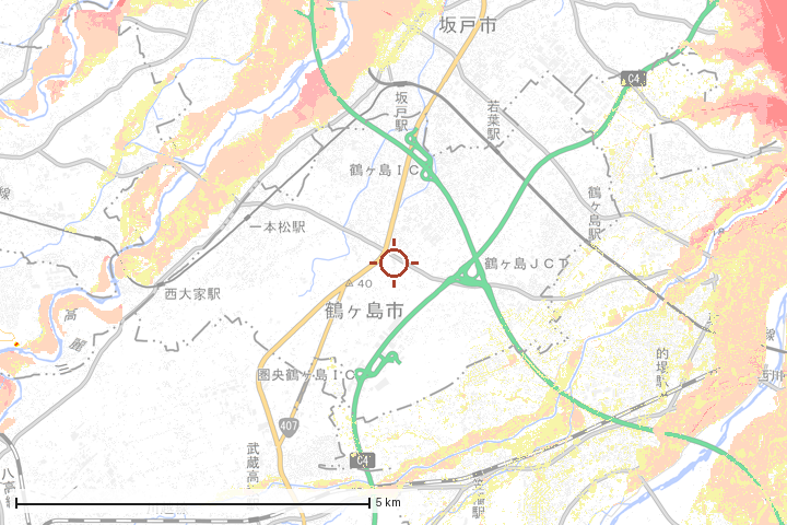 鶴ケ島市周辺のハザード重ね図