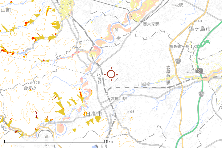 日高市周辺のハザード重ね図