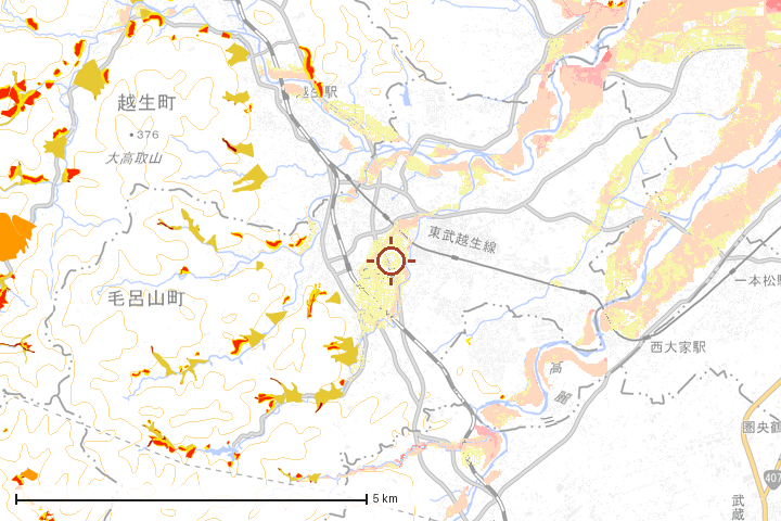 毛呂山町周辺のハザード重ね図