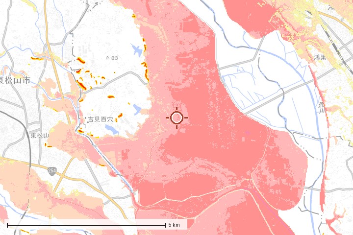 吉見町周辺のハザード重ね図