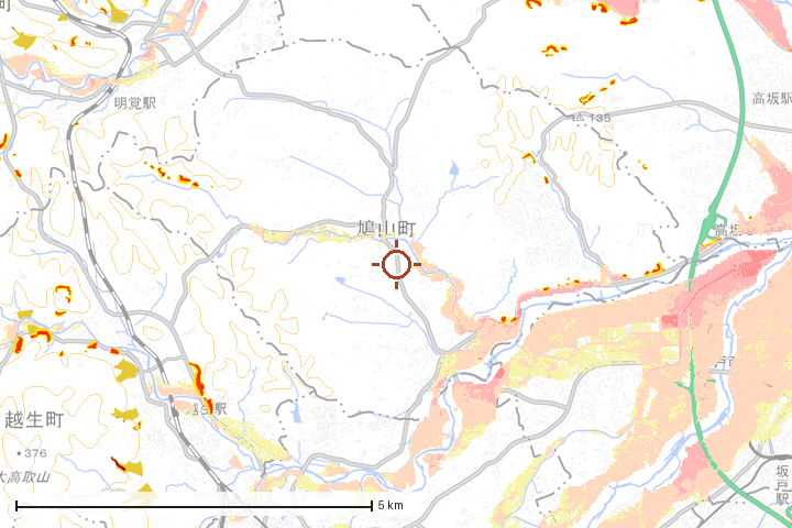 鳩山町周辺のハザード重ね図