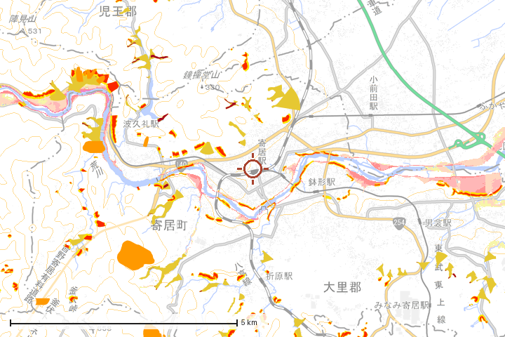 寄居町周辺のハザード重ね図