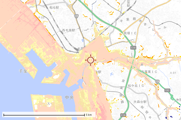 千葉市中央区周辺のハザード重ね図