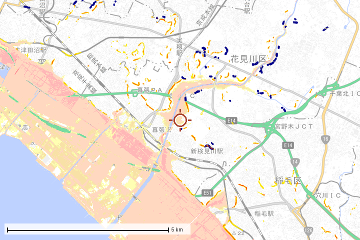 千葉市花見川区周辺のハザード重ね図