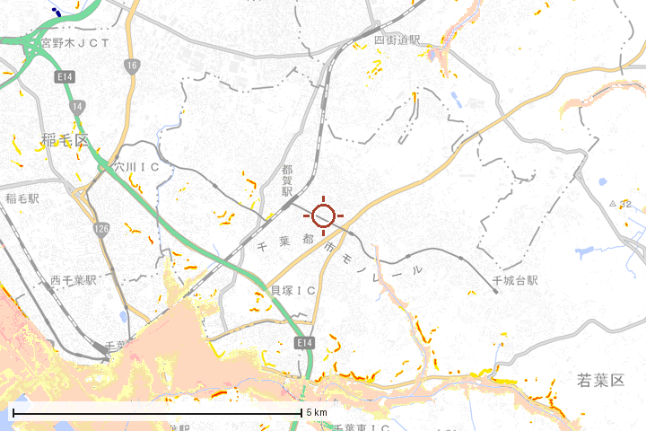 千葉市若葉区周辺のハザード重ね図