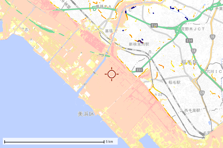 千葉市美浜区周辺のハザード重ね図
