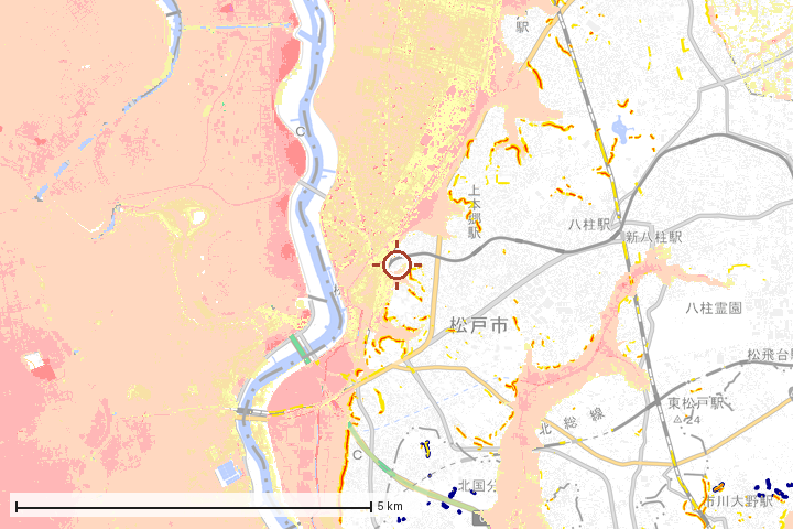 松戸市周辺のハザード重ね図