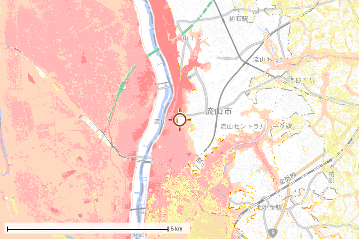 流山市周辺のハザード重ね図