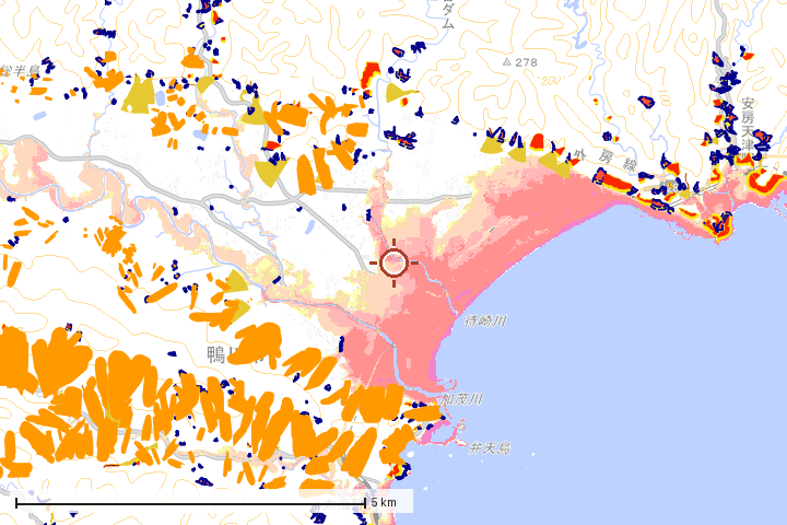 鴨川市周辺のハザード重ね図