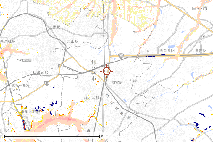 鎌ケ谷市周辺のハザード重ね図