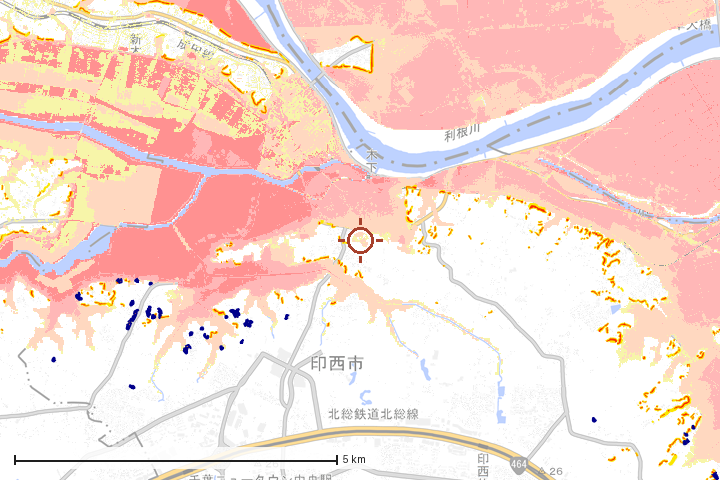 印西市周辺のハザード重ね図
