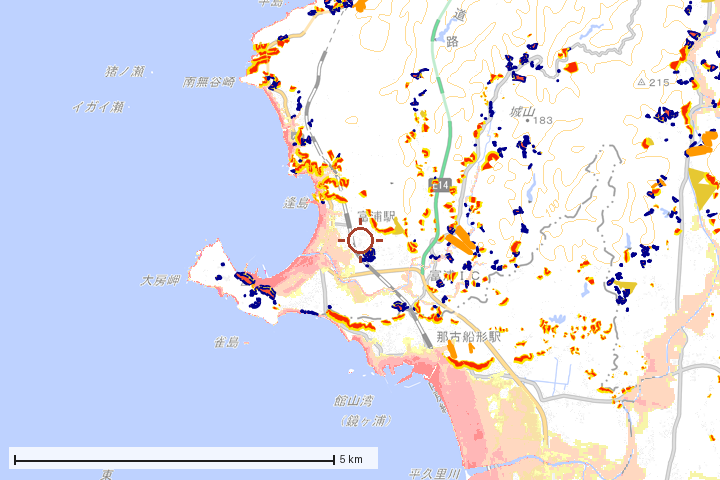 南房総市周辺のハザード重ね図
