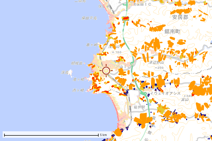 鋸南町周辺のハザード重ね図