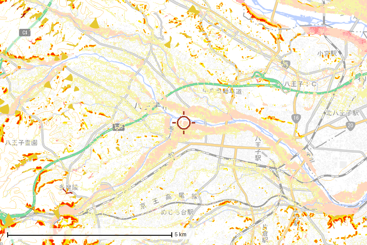 八王子市周辺のハザード重ね図