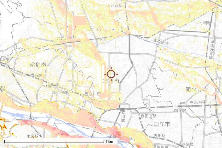 立川市周辺のハザード重ね図