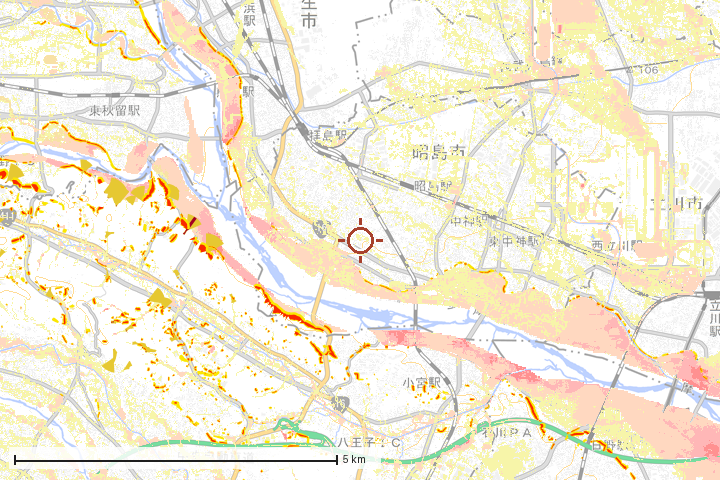 昭島市周辺のハザード重ね図