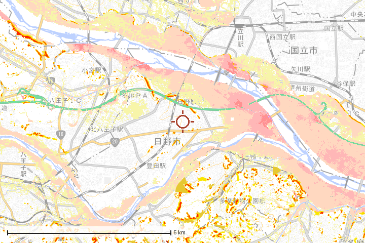 日野市周辺のハザード重ね図