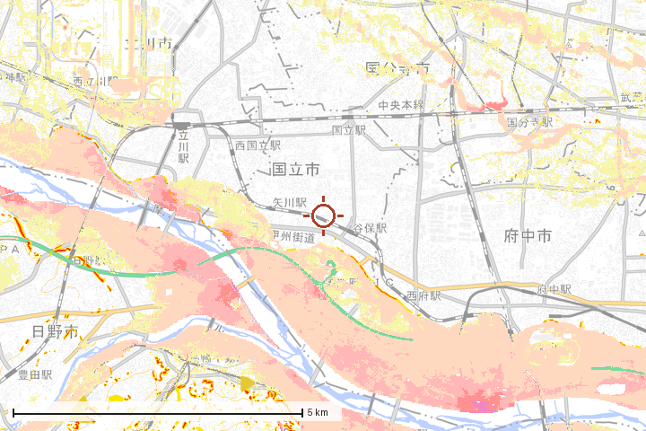 国立市周辺のハザード重ね図
