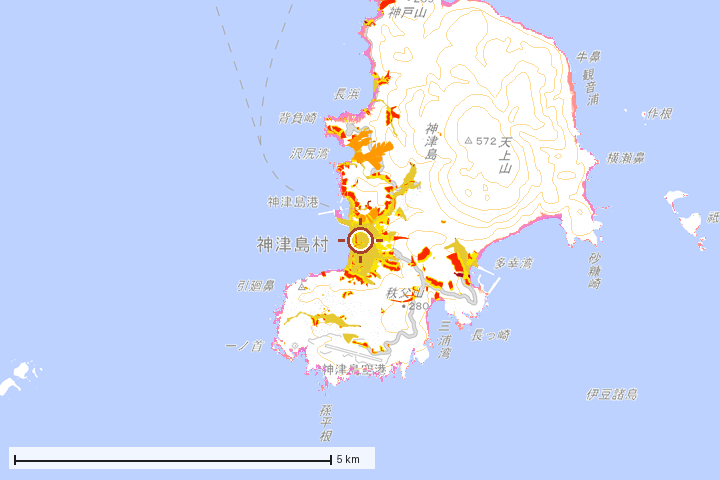 神津島村周辺のハザード重ね図