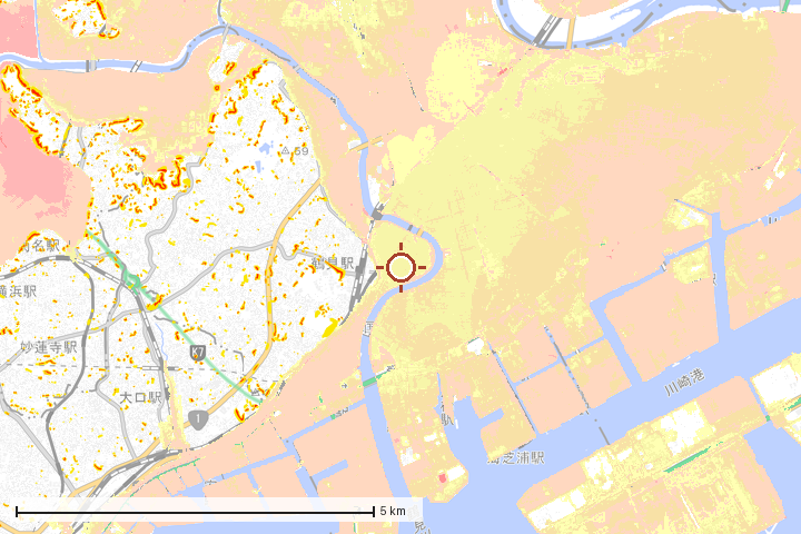 横浜市鶴見区周辺のハザード重ね図
