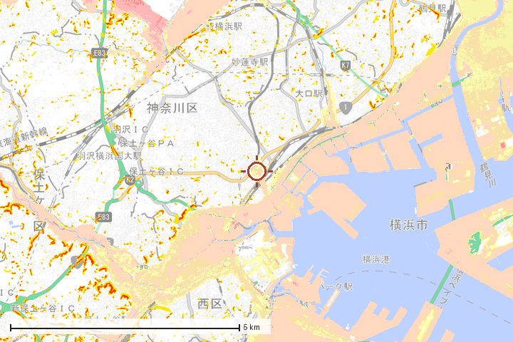 横浜市神奈川区周辺のハザード重ね図