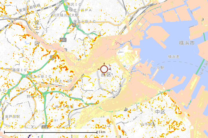 横浜市西区周辺のハザード重ね図