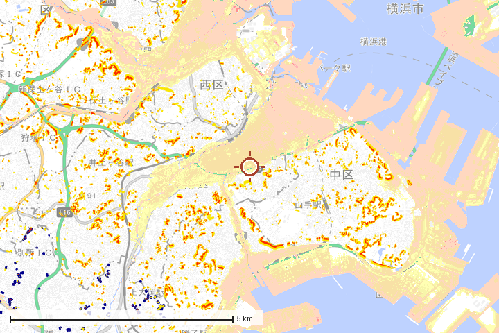 横浜市南区周辺のハザード重ね図
