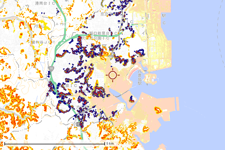 横浜市金沢区周辺のハザード重ね図