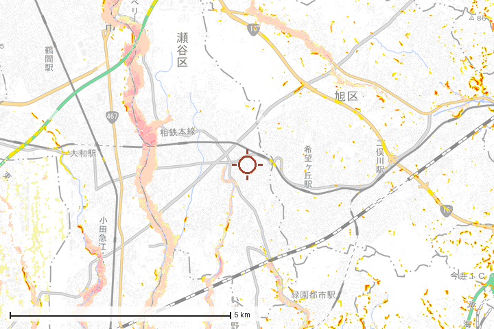 横浜市瀬谷区周辺のハザード重ね図