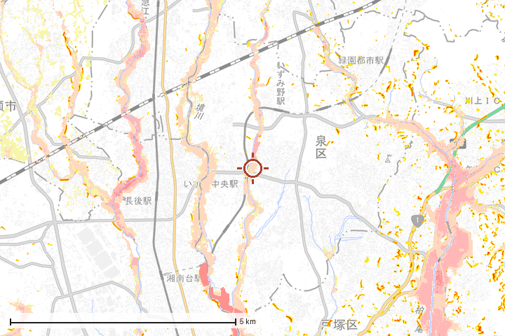 横浜市泉区周辺のハザード重ね図