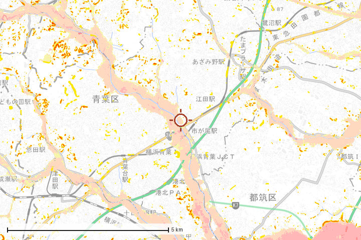 横浜市青葉区周辺のハザード重ね図