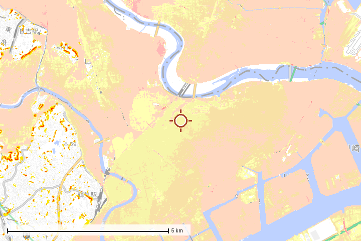 川崎市川崎区周辺のハザード重ね図