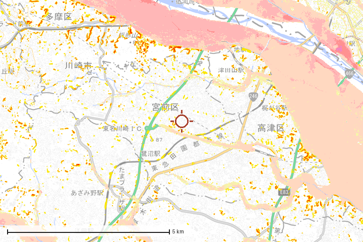 川崎市宮前区周辺のハザード重ね図