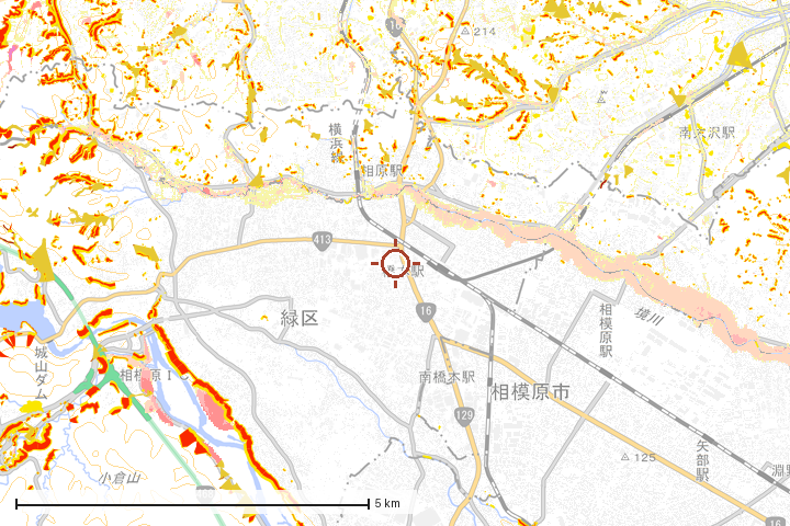 相模原市緑区周辺のハザード重ね図