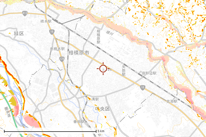 相模原市中央区周辺のハザード重ね図