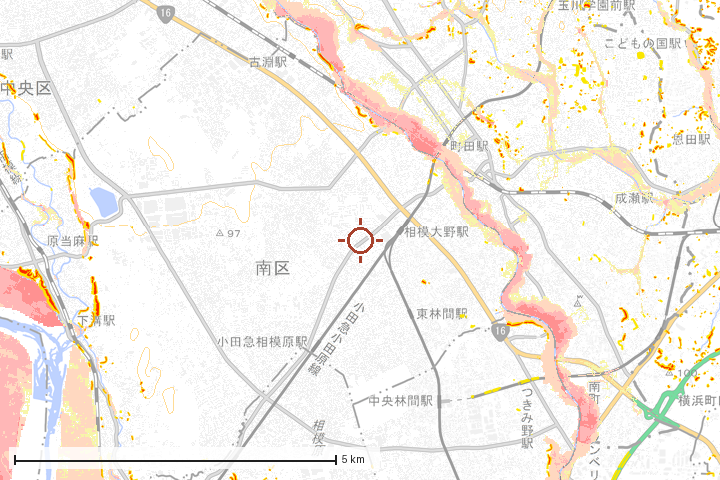 相模原市南区周辺のハザード重ね図