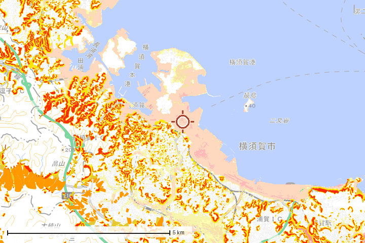 横須賀市周辺のハザード重ね図