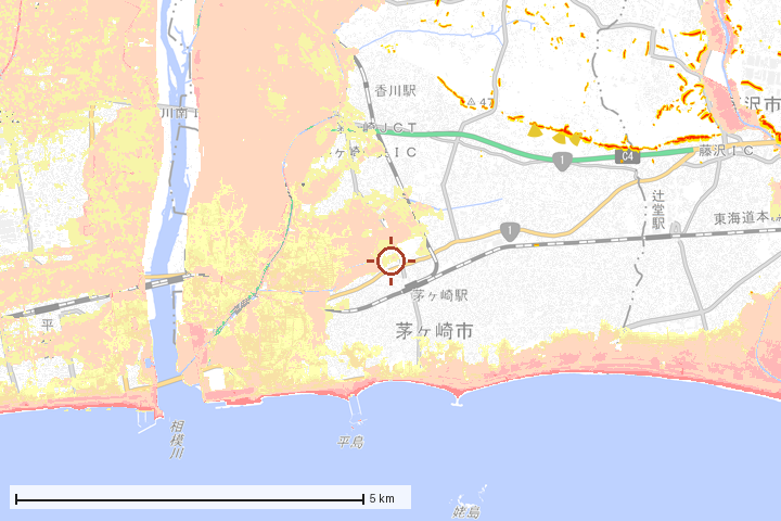 茅ヶ崎市周辺のハザード重ね図