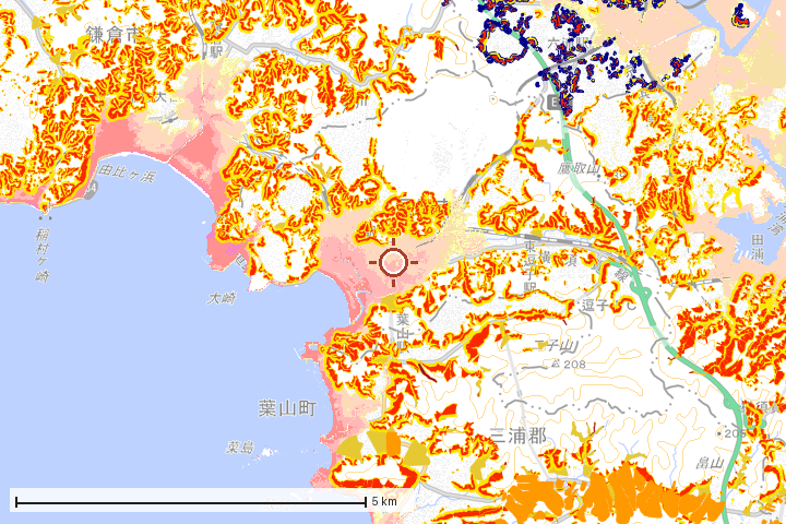 逗子市周辺のハザード重ね図