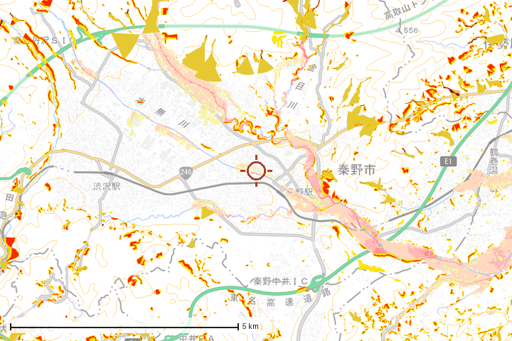秦野市周辺のハザード重ね図