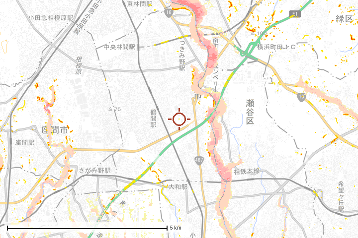 大和市周辺のハザード重ね図