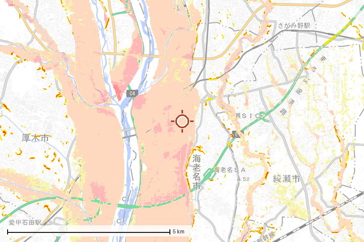 海老名市周辺のハザード重ね図