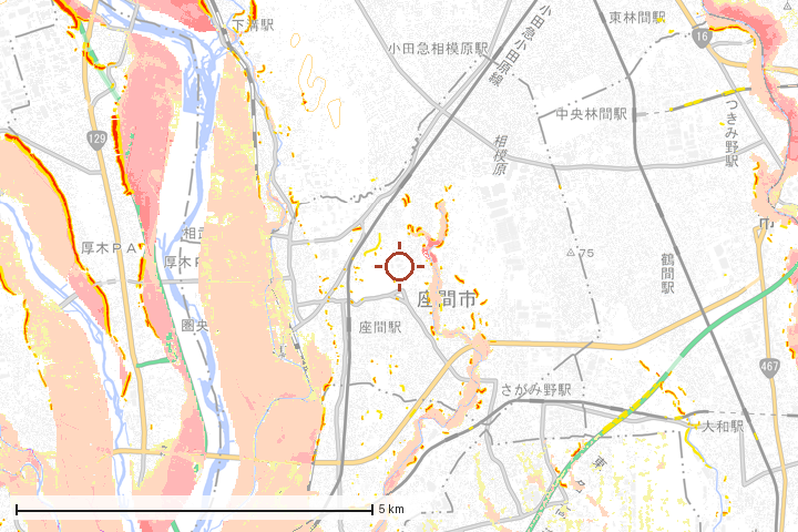 座間市周辺のハザード重ね図