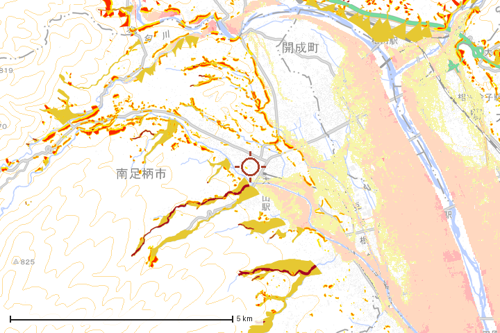 南足柄市周辺のハザード重ね図