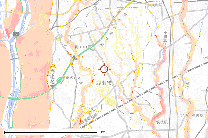 綾瀬市周辺のハザード重ね図