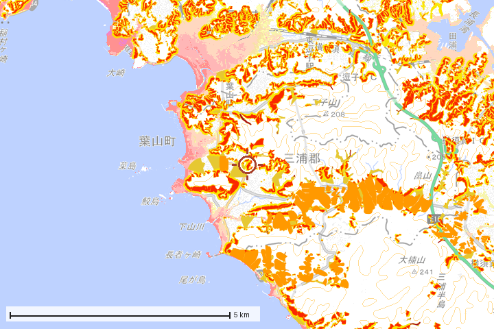 葉山町周辺のハザード重ね図