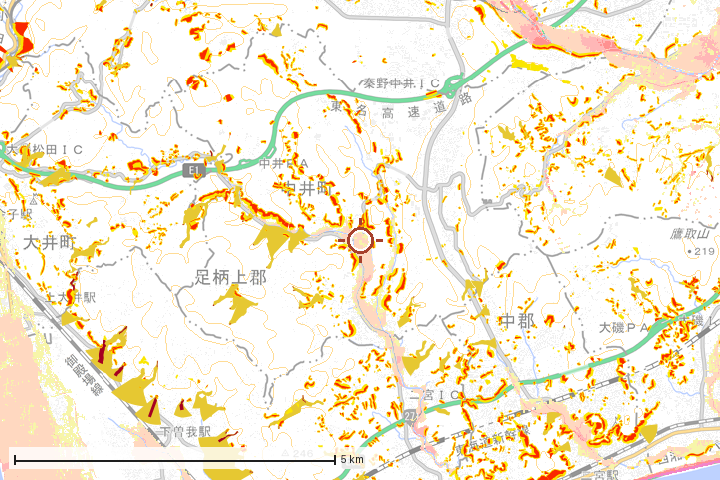 中井町周辺のハザード重ね図