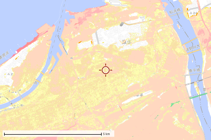 新潟市東区周辺のハザード重ね図
